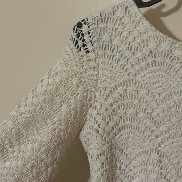 Sharagano noir White Crochet Dress Short 3/4 Length Sleeve size 2 - Picture 2 of 7